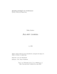 HELSINKI UNIVERSITY OF TECHNOLOGY Faculty of Electrical Engineering Mikko Syrj¨asuo  All-sky camera