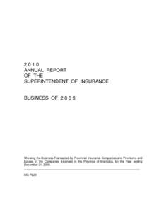 2010 ANNUAL REPORT OF THE SUPERINTENDENT OF INSURANCE  BUSINESS OF[removed]