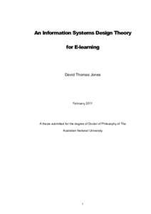 An Information Systems Design Theory for E-learning David Thomas Jones  February 2011