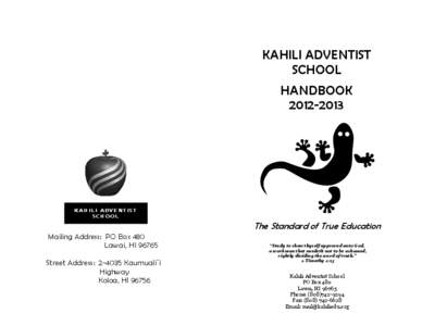 KAHILI ADVENTIST SCHOOL HANDBOOK[removed]KAHILI ADVENTIST