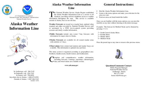 Alaska Weather Information Line U.S. Department of Commerce National Oceanic and Atmospheric Administration National Weather Service