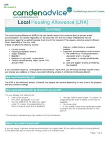 LHA: Factsheet 9 Local Housing Allowance (LHA) Summary The Local Housing Allowance (LHA) is the total benefit amount that someone living in private rented