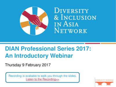 DIAN Professional Series 2017: An Introductory Webinar Thursday 9 February 2017 Recording is available to walk you through the slides. Listen to the Recording>>