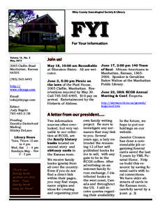 Riley County Genealogical Society & Library  FYI For Your Information  Volume 14 , No. 2