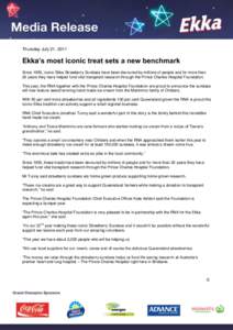 Thursday July 21, 2011  Ekka’s most iconic treat sets a new benchmark Since 1950, iconic Ekka Strawberry Sundaes have been devoured by millions of people and for more than 20 years they have helped fund vital transplan