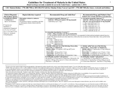 Guidelines for Treatment of Malaria in the United States (Based on drugs currently available for use in the United States)