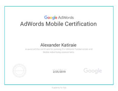 AdWords Mobile Certification  Alexander Katiraie