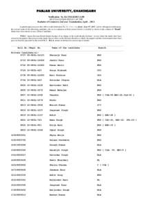 PANJAB UNIVERSITY, CHANDIGARH Notification No. B.COM.II/2013-A/80 RE-EVALUATION RESULT OF THE Bachelor of Commerce 2nd year Examination, April , 2013. ……… In partial supersession to this office result notification 