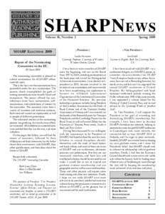 SHARP NEWS Spring 2009 Volume 18, Number 2  SHARP ELECTIONS 2009