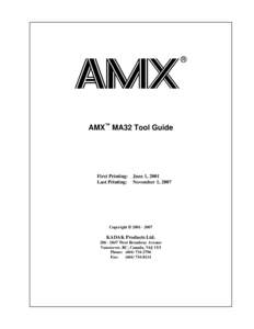 ®  AMX™ MA32 Tool Guide First Printing: June 1, 2001 Last Printing: November 1, 2007