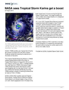 NASA sees Tropical Storm Karina get a boost