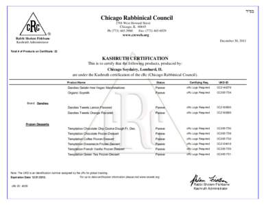 Chicago Rabbinical Council 2701 West Howard Street Chicago, ILPhFax: (