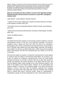 McNeil J., Williams J. & Coleman MWhat are we teaching and why it matters: A survey of the Australian and New Zealand university macroeconomics curriculum in a post-GFC, ecologically stressed world. In: Opportu