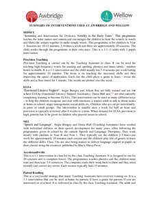 SUMMARY OF INTERVENTIONS USED AT AWBRIDGE AND WELLOW SIDNEY ‘Screening and Intervention for Dyslexia, Notably in the Early Years’. This programme teaches the letter names and sounds and encourages the children to hea