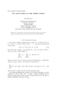 Last modified: March 20, 2005. MY MAIN WORK ON THE THREE TOPICS Zhi-Wei Sun Department of Mathematics Nanjing University