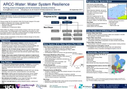 Regional Water System Model  ARCC-Water: Water System Resilience Fai Fung, School of Geography and the Environment, University of Oxford.  www.geog.ox.ac.uk/research/climate/projects/arcc-water.html