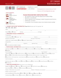 2017 STANDARD REGISTRATION FORM March 5–9 | 2017  This registration form is valid until February 15, 2017.