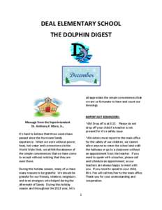 DEAL ELEMENTARY SCHOOL THE DOLPHIN DIGEST all appreciate the simple conveniences that we are so fortunate to have and count our blessings.