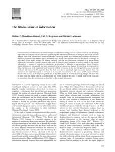 Oikos 119: 219!230, 2010 doi: j17781.x, # 2009 The Authors. Journal compilation # 2009 Oikos Subject Editor: Kenneth Schmidt. Accepted 1 SeptemberThe fitness value of information