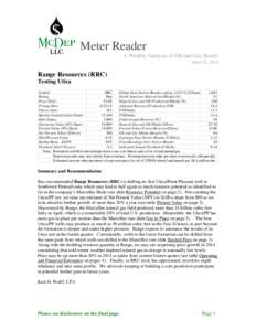 Meter Reader A Weekly Analysis of Oil and Gas Stocks April 22, 2014 Range Resources (RRC) Testing Utica