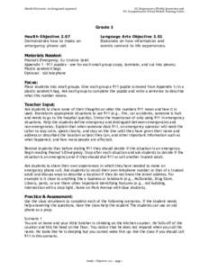 Health Education: An Integrated Approach  NC Department of Public Instruction and NC Comprehensive School Health Training Center  Grade 1