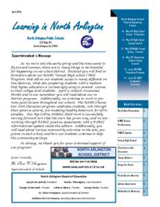 April[removed]Learning in North Arlington North Arlington Public Schools   May 1-3 High School