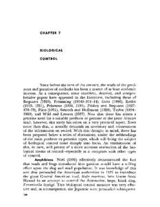 CHAPTER 7  BIOLOGICAL CONTROL  Since before the turn of the century, the study of the predators and parasites of mollusks has been a matter of at least academic