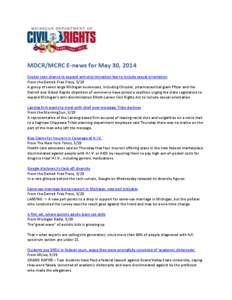 MDCR/MCRC E-news for May 30, 2014