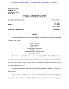 Case 2:12-cv[removed]LMA-ALC Document 566 Filed[removed]Page 1 of 3  MINUTE ENTRY AFRICK, J. September 9, 2013 JS-10 00:25