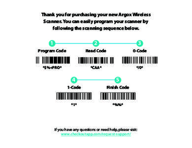 Thank you for purchasing your new Argox Wireless Scanner. You can easily program your scanner by following the scanning sequence below. 1