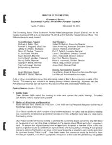 MINUTES OF THE MEETING GOVERNING BOARD SOUTHWEST FLORIDA WATER MANAGEMENT DISTRICT TAMPA, FLORIDA  DECEMBER 16, 2014