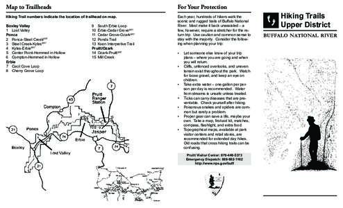 Map to Trailheads  For Your Protection Hiking Trail numbers indicate the location of trailhead on map.