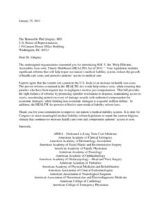 January 25, 2011  The Honorable Phil Gingrey, MD U.S. House of Representatives 119 Cannon House Office Building Washington, DC 20515