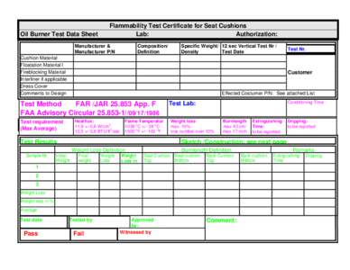 Oil Burner Test Data Sheet  Flammability Test Certificate for Seat Cushions Lab: Authorization: