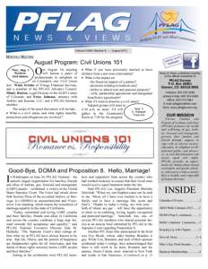 Volume XXXIII, Number 8 ― August[removed]MONTHLY MEETING August Program: Civil Unions 101