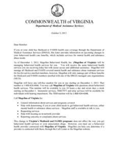 COMMONWEALTH of VIRGINIA Department of Medical Assistance Services A  SUITE 1300