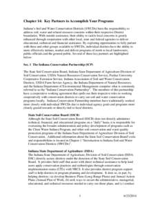 Chapter 14: Key Partners to Accomplish Your Programs Indiana’s Soil and Water Conservation Districts (SWCDs) have the responsibility to address soil, water and related resource concerns within their respective District