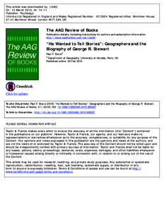 This article was downloaded by: [AAG] On: 13 March 2015, At: 14:11 Publisher: Routledge Informa Ltd Registered in England and Wales Registered Number: Registered office: Mortimer House, 37-41 Mortimer Street, Lon