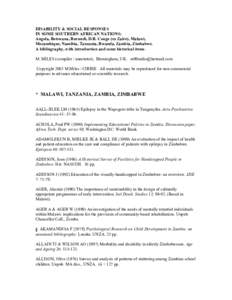 DISABILITY & SOCIAL RESPONSES IN SOME SOUTHERN AFRICAN NATIONS: Angola, Botswana, Burundi, D.R. Congo (ex Zaire), Malawi, Mozambique, Namibia, Tanzania, Rwanda, Zambia, Zimbabwe. A bibliography, with introduction and som