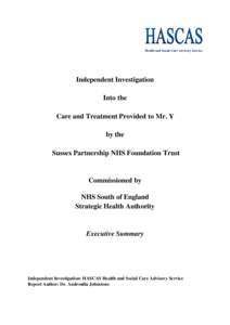 Health and Social Care Advisory Service  Independent Investigation Into the Care and Treatment Provided to Mr. Y by the