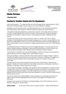 Questacon wins Tourism Award