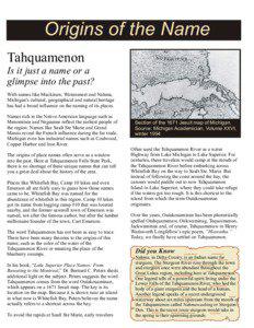 Origins of the Name Tahquamenon Is it just a name or a