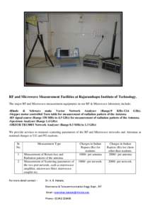 RF and Microwave Measurement Facilities at Rajarambapu Institute of Technology. The major RF and Microwave measurement equipments in our RF & Microwave laboratory include: -Rhode & Schwarz make Vector Network Analyzer (R