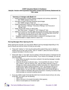 COSF Calculator Model 2.0 Guidance: Analytic Version with Expanded Descriptive Output and Summary Statements for 150+ cases Summary of changes with Model 2.0 Graphic presentation of OSEP progress categories and summary s