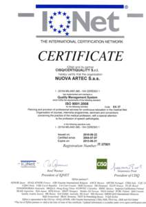 THE INTERNATIONAL CERTIFICATION NETWORK  CERTIFICATE IQNet and its partner  CISQ/CERTIQUALITY S.r.l.