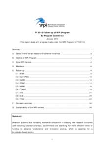 FY 2013 Follow-up of WPI Program By Program Committee January[removed]This report deals with progress made under the WPI Program in FY[removed]Summary .......................................................................