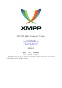 XEP-0114: Jabber Component Protocol Peter Saint-Andre mailto:[removed] xmpp:[removed] https://stpeter.im[removed]