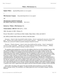 Whiten v. Pilot Insurance Co. / Punitive damages / BMW of North America /  Inc. v. Gore / Hill v. Church of Scientology of Toronto / Damages / Appeal / Cooper Industries v. Leatherman Tool Group /  Inc. / Norberg v. Wynrib / Treble damages / Law / Judicial remedies / Lawsuits