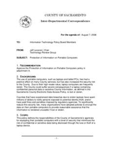 COUNTY OF SACRAMENTO Inter-Departmental Correspondence For the agenda of: August 7, 2008 TO: