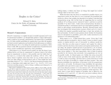 Edward N. Zalta  Replies to the Critics∗ Edward N. Zalta Center for the Study of Language and Information Stanford University